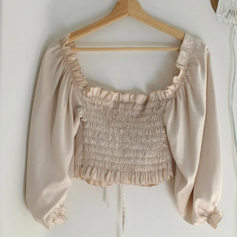 OVERTHESEA Off-Shoulder Crop Top and Maxi Skirt Beige Set - Picture 4 of 11